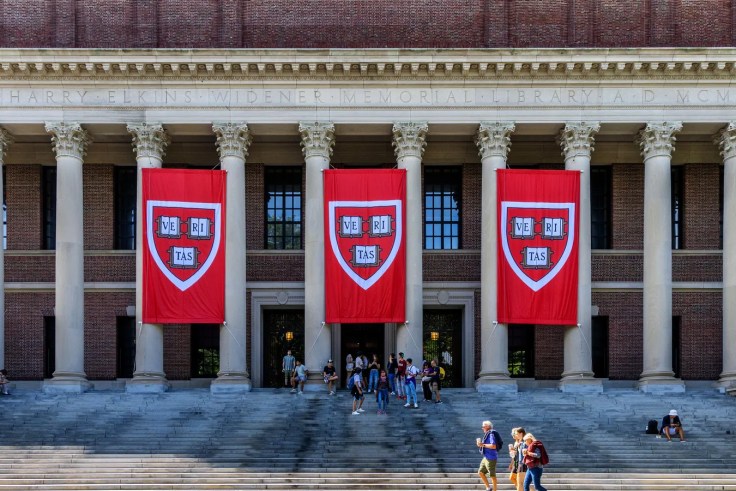 Banners in front of Widener Library