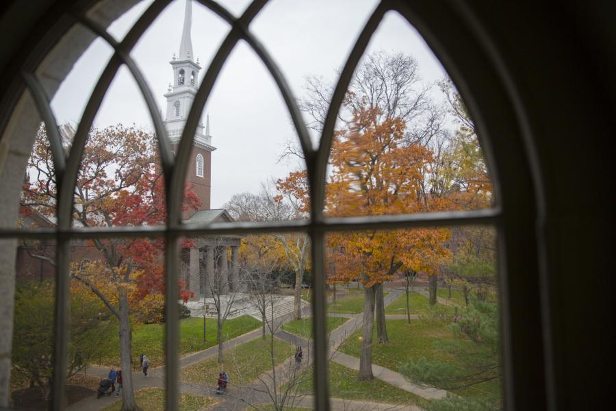 A view of Harvard Yard from a window