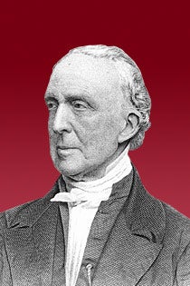 graphic of President Quincy against a crimson background.