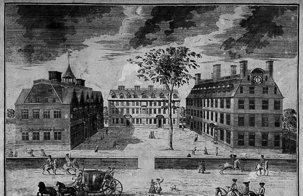 historic image of Harvard yard.