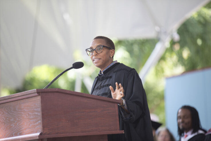 Claudine Gay at a podium
