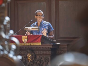 Claudine Gay at a podium