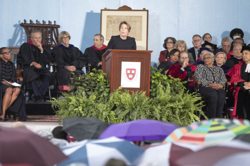 Maura Healey at a podium