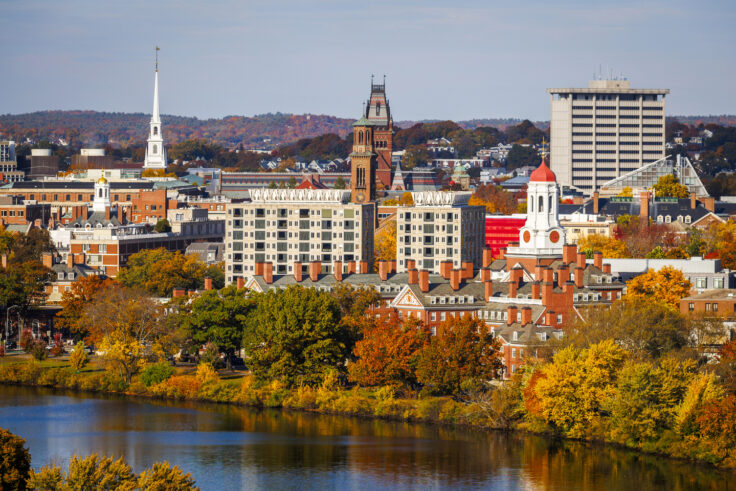 skyline of Harvard yard and Cambridge