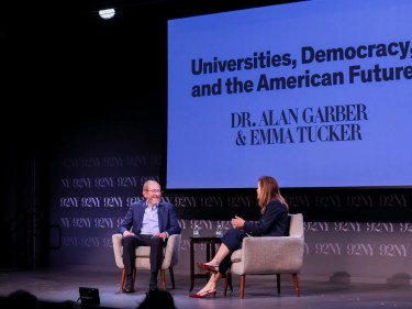 Harvard President Alan Garber on stage at the 92nd Street Y