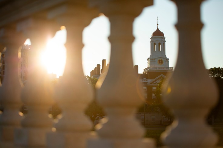 The sun coming up on the Harvard campus