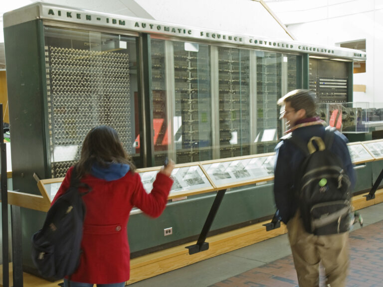 The giant, old computer on display in the Science Center