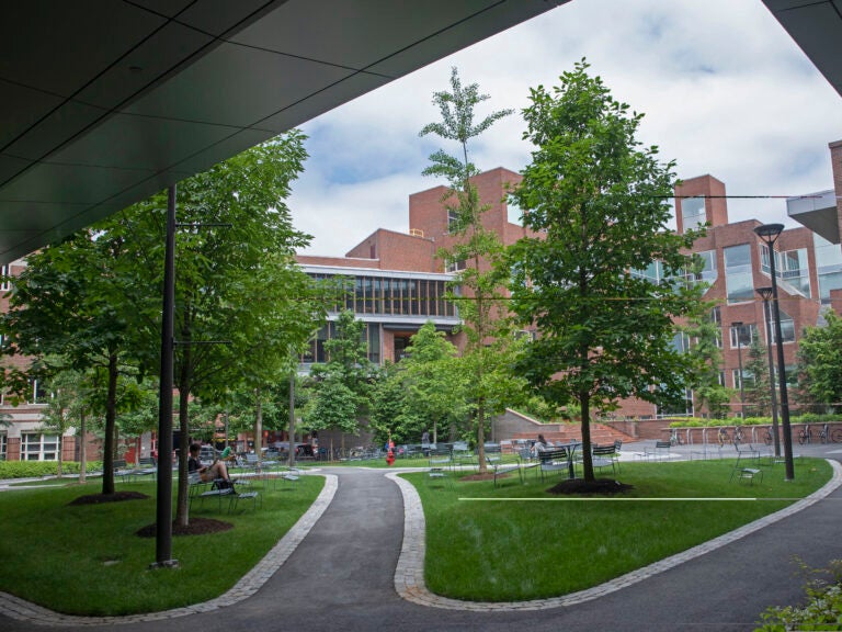 The courtyard in the middle of the Kennedy School campus