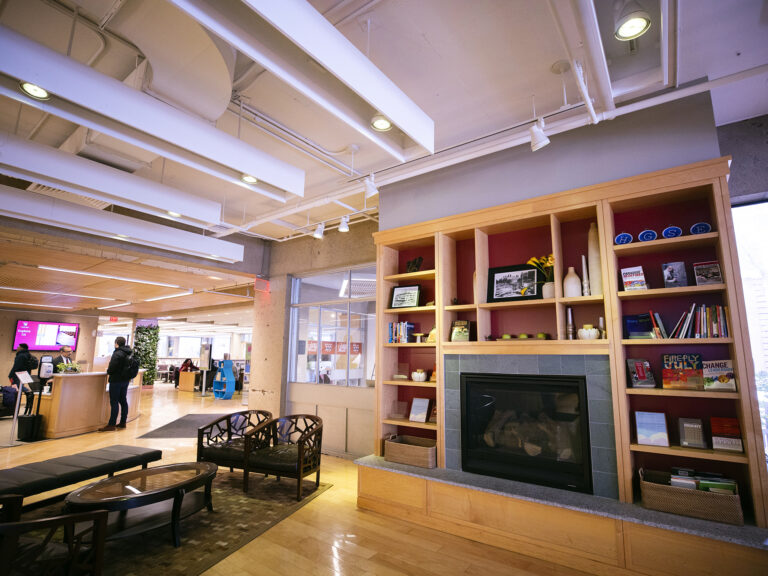 A fireplace at GSE