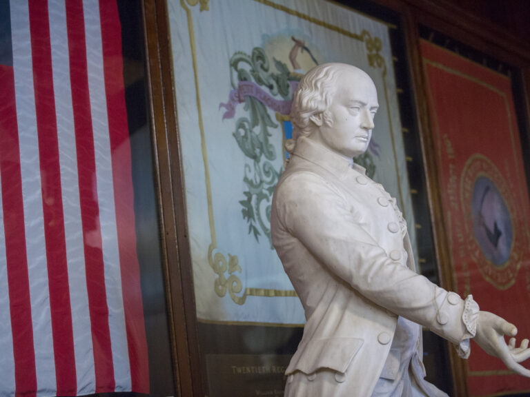 A statue of John Adams in Annenberg Hall