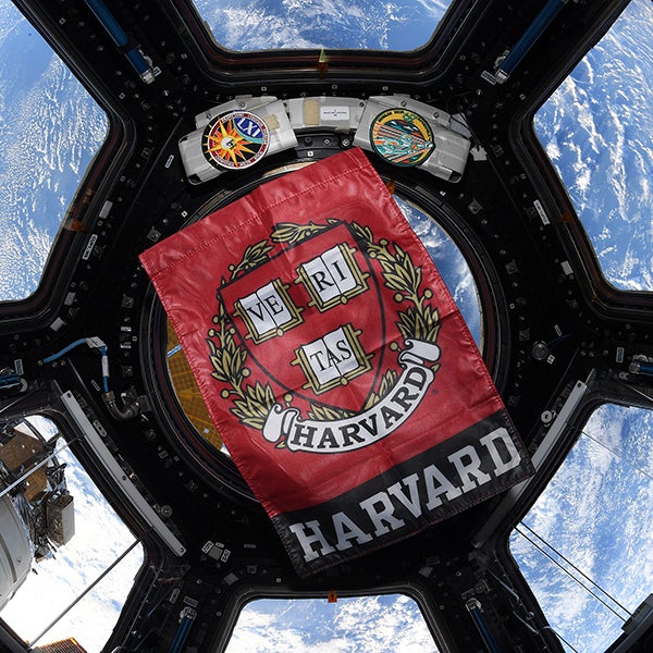 Harvard flag in a spaceship 