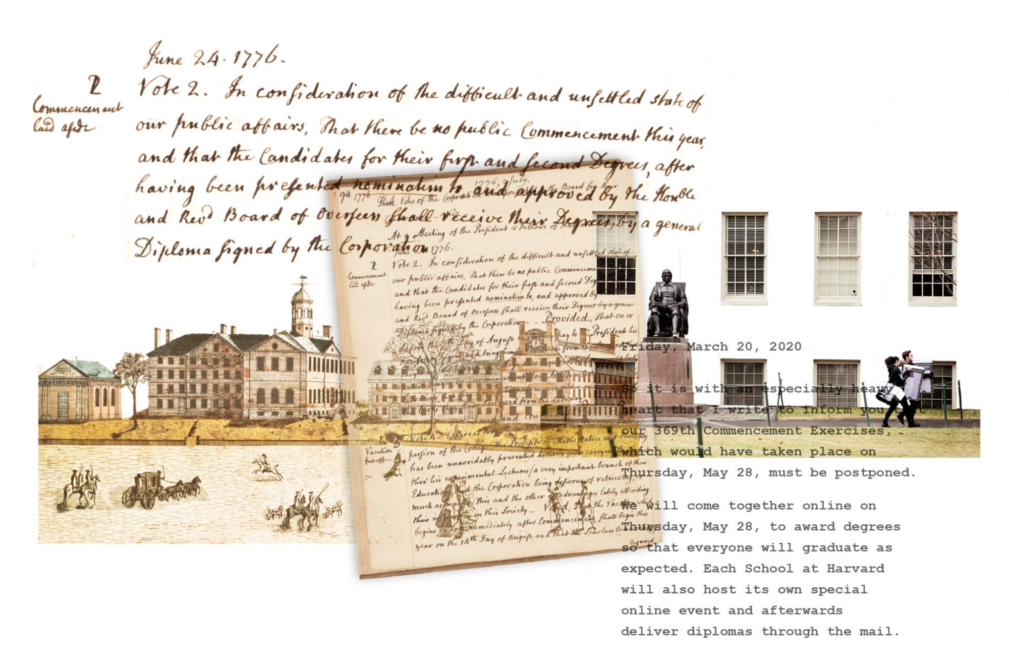 A collage of journal entries and illustrations of Harvard