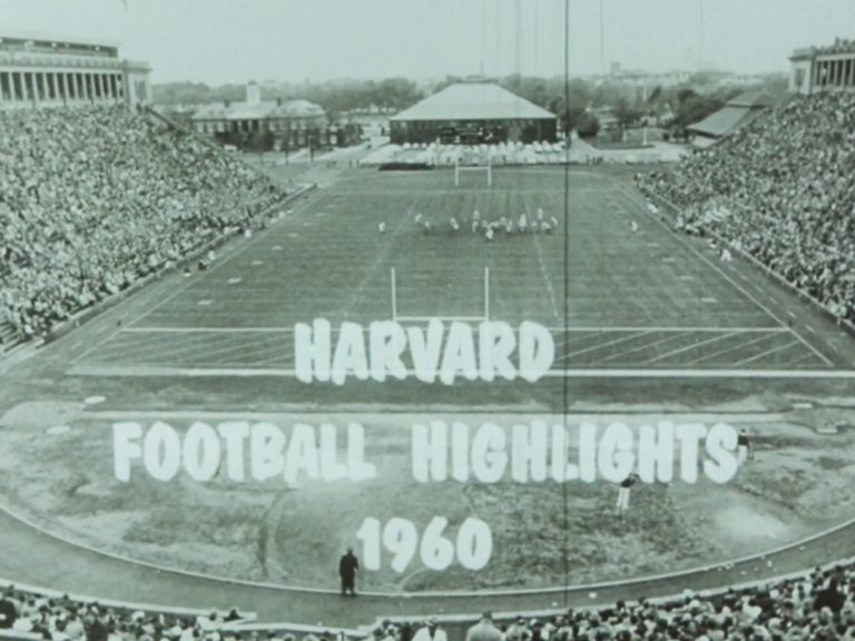 A black and white image of the Harvard stadium in the 60s