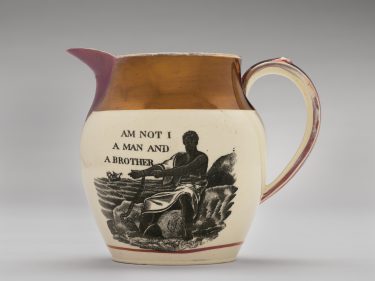 A water jug that says "Am I not a man and a brother"