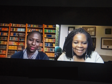 Anette Gordon Reed (right) speaks with Sherri Ann Charleston