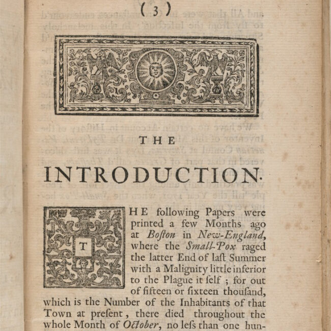 A page from an old book with an ornate graphic on the top and at the beginning of the paragraph