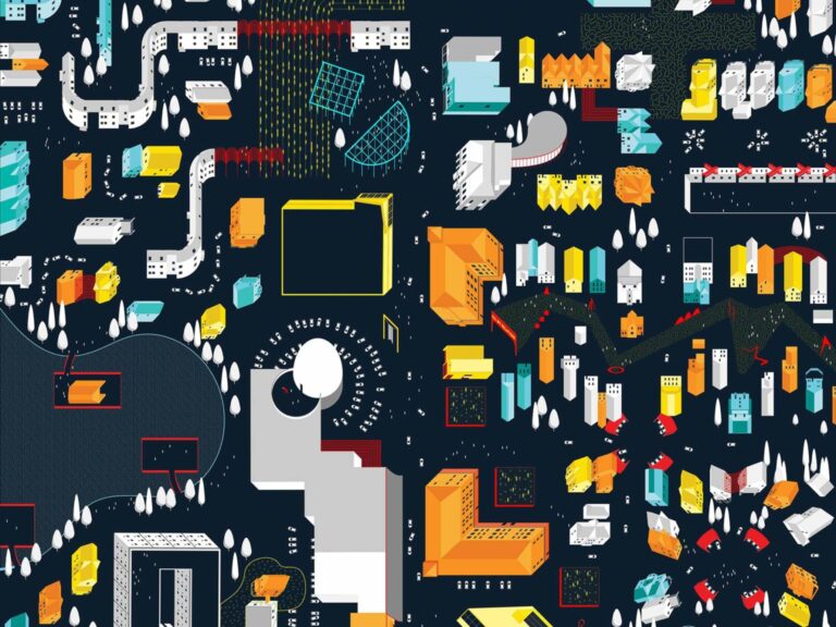 An illustration of a city from above