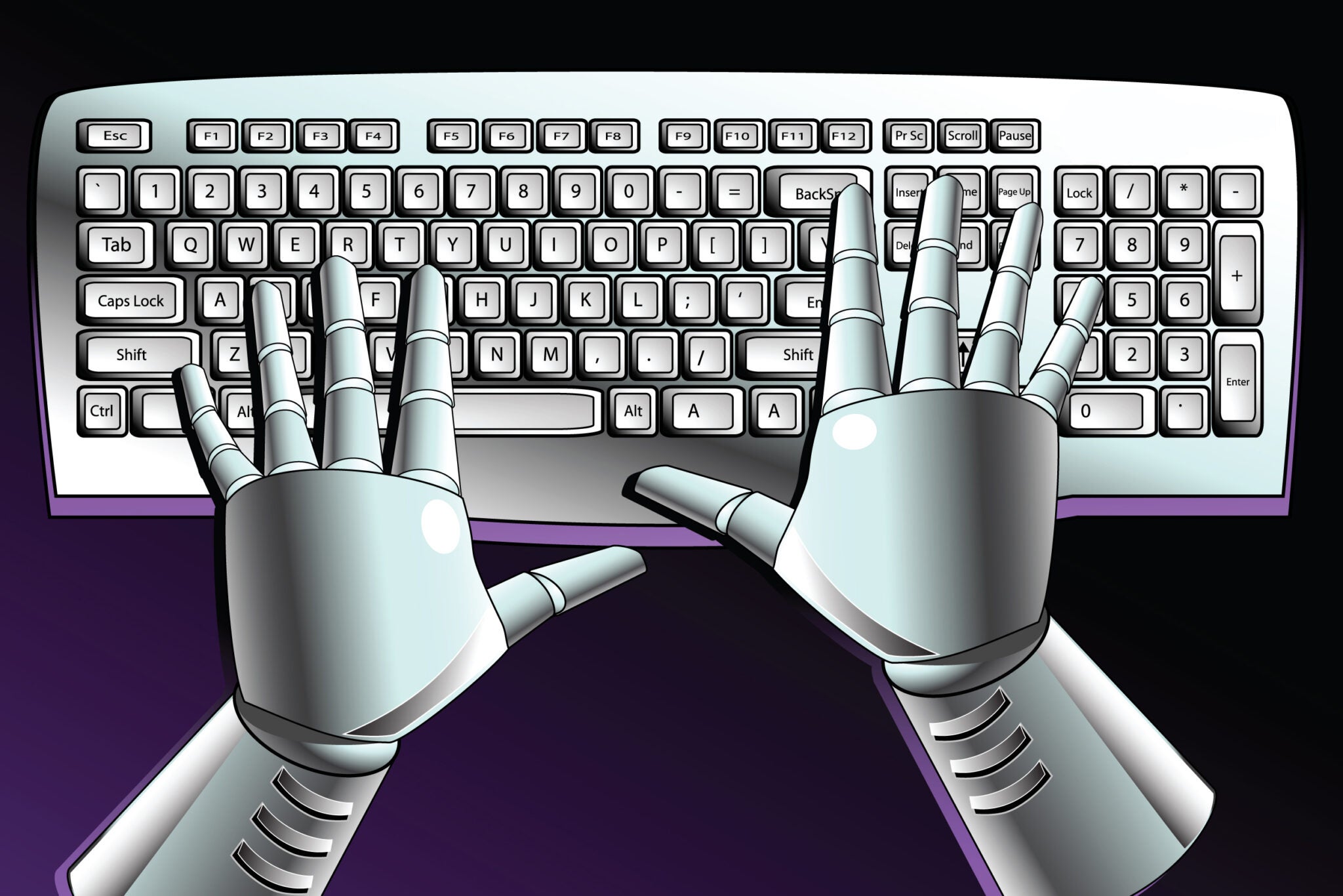 robot hands at a keyboard