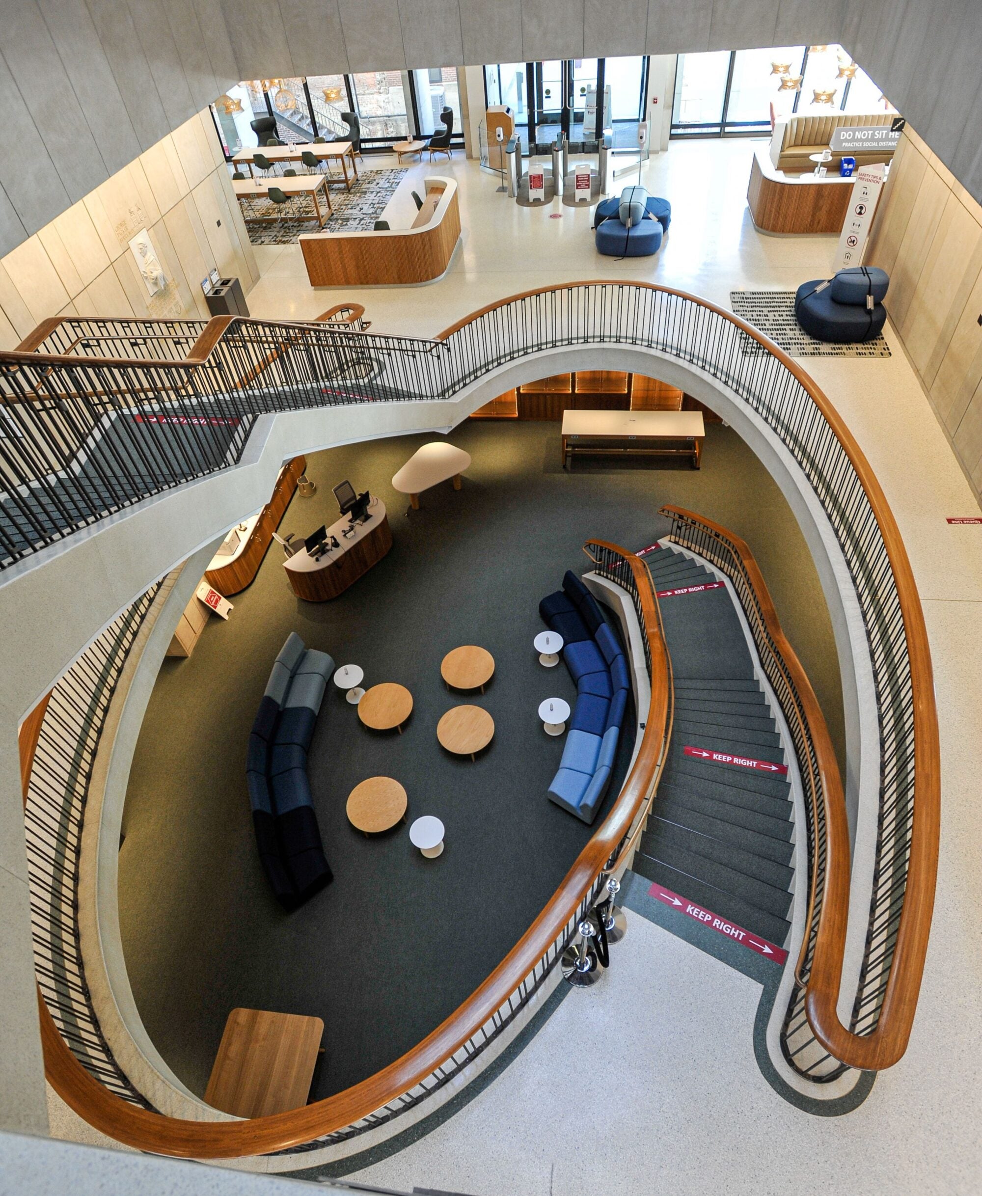 The view of Countway Library from the top of the spiral stairs