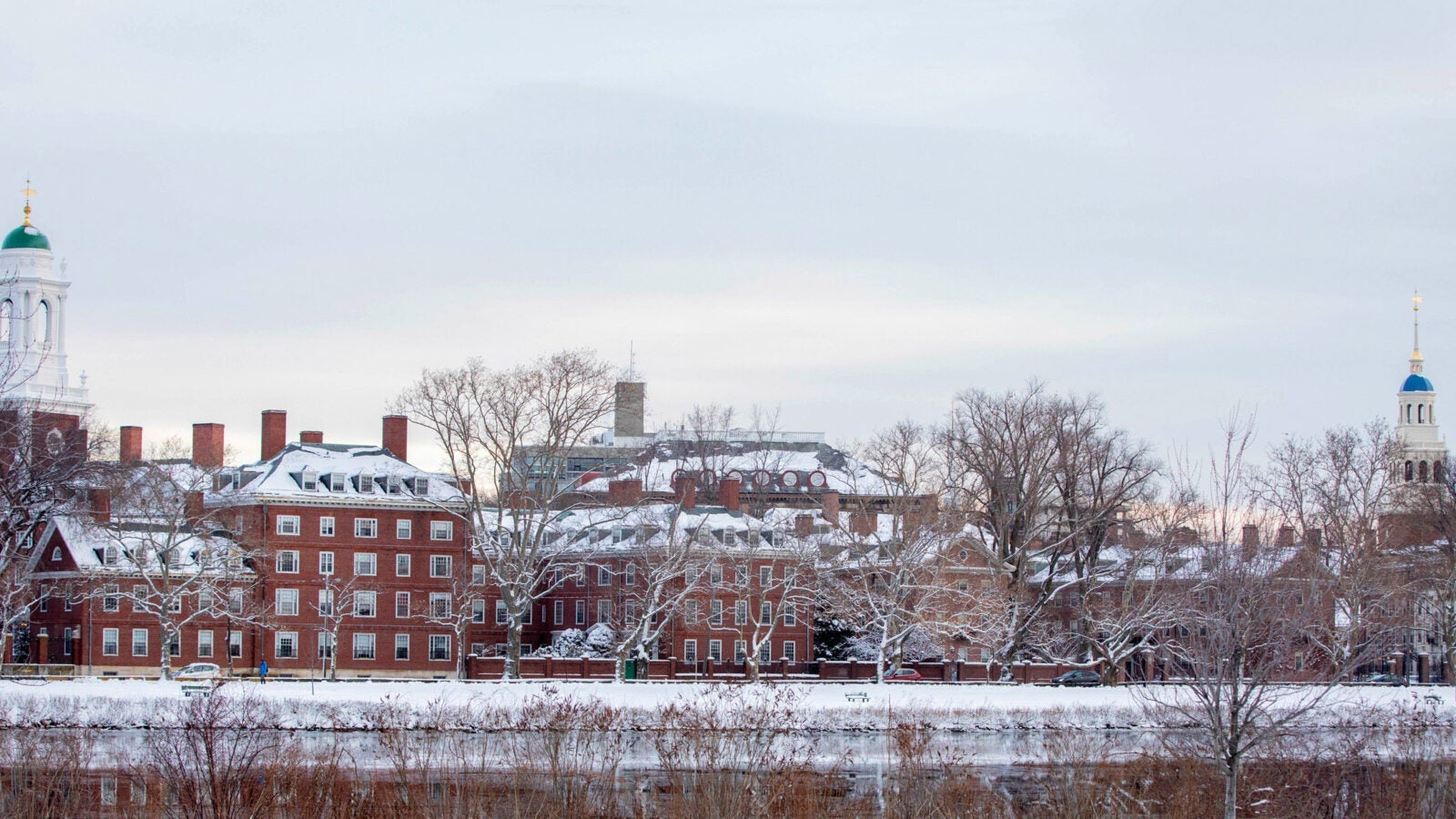 Harvard campus covered in snow