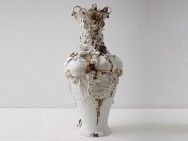 A white ornate vase
