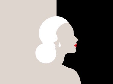 A silhouette of a woman in black and gray
