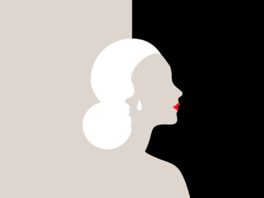 A silhouette of a woman in black and gray