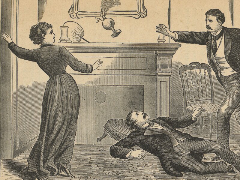 harvard business library An old sketch of a man throwing something at a woman