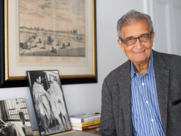 Amartya Sen in a cardigan