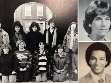 Black and white photos of students from the 80s