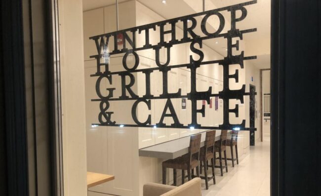 Photo of sign that reads "Winthrop House Grille & Cafe"