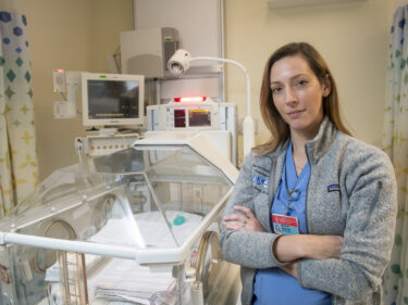 Kristyn Beam in scrubs at a hospital