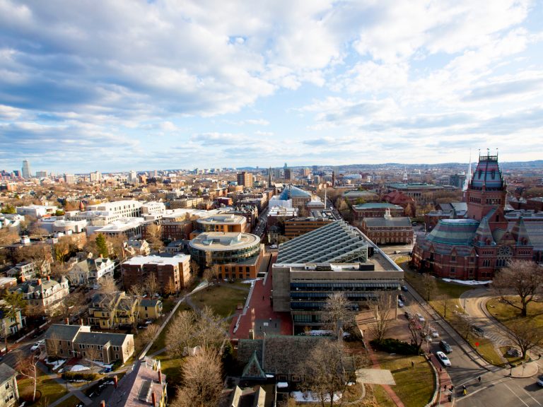 An aerial shot of the Harvard campus