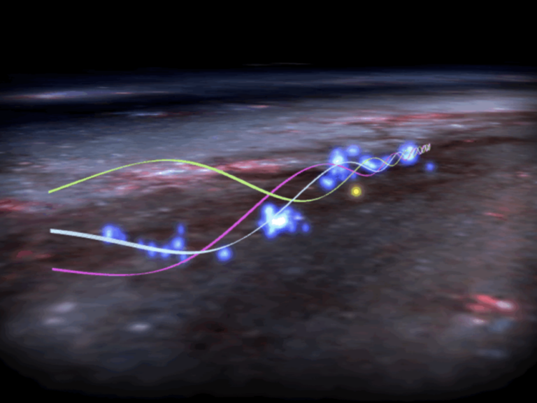 An artistic rendering of the Radcliffe Wave, a star-producing cosmic ripple in the local arm of the Milky Way that both looks and moves like a wave.