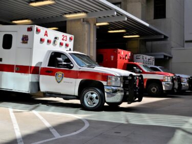 Ambulance at a hospital.
