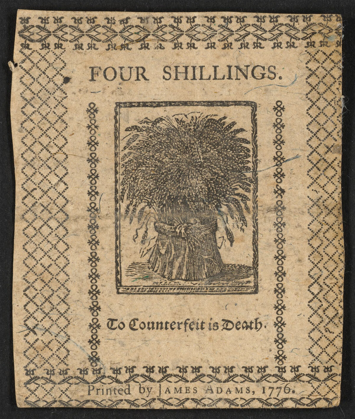 Early American money, four shillings in 1776