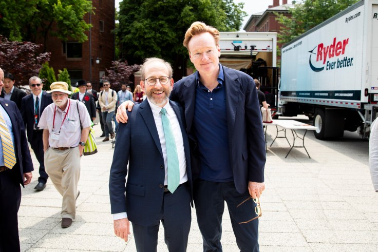 Harvard president Alan Garber and Conan O’Brien