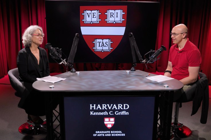Jessica Stern and Paul Massari on a podcast